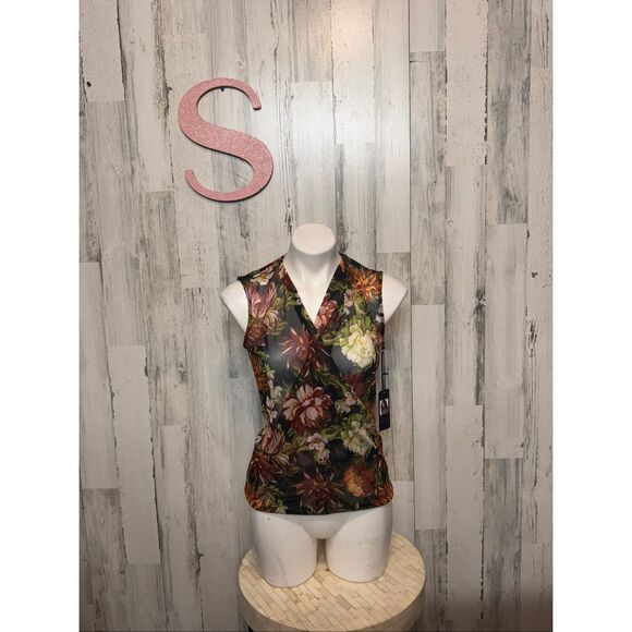 Rachel Roy Floral Mesh Sleeveless Wrap Top Size Small - Picture 1 of 6